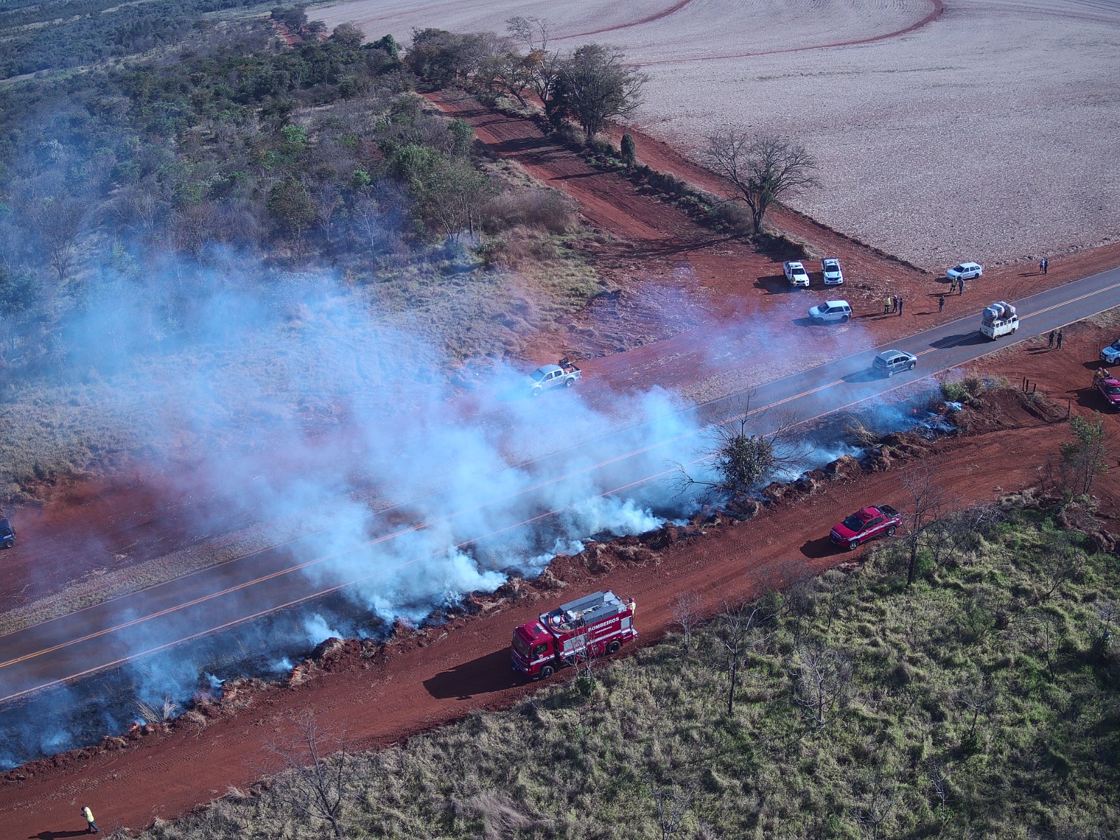 Área verde com focos de fumaça